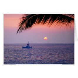 Tarjeta de puesta de sol tropical para barcos pesq