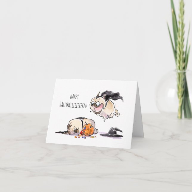 Tarjeta de pug Jump Scare Happy Halloween (Anverso)