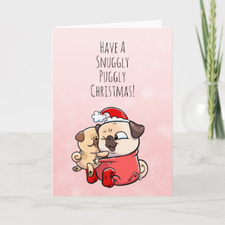 Tarjeta de pug para Navidades Puggly