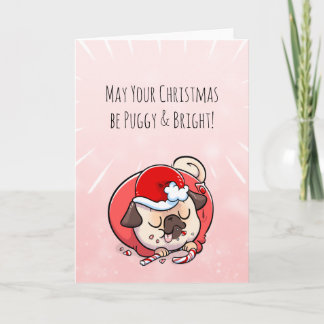 Tarjeta de pug para Navidades puggy y brillantes