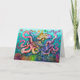 Tarjeta de pulpo en arco iris