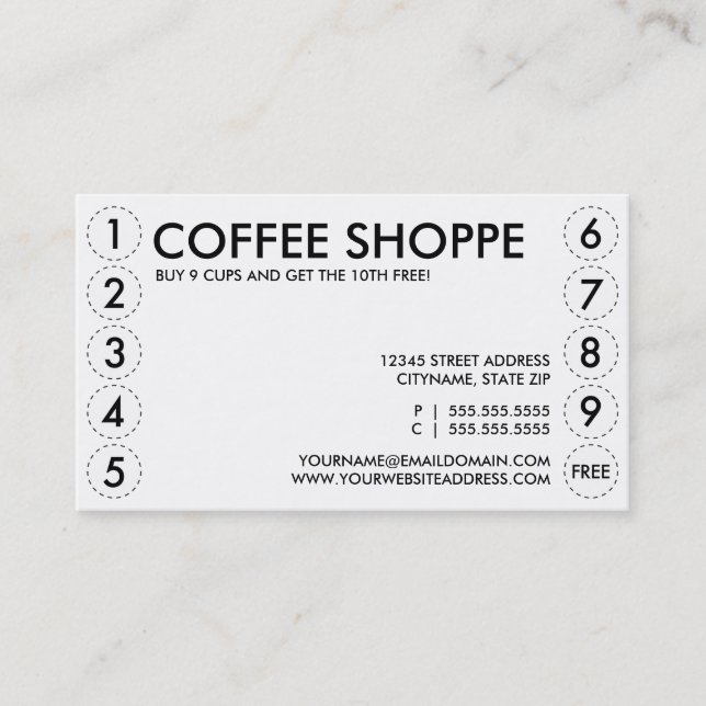 Tarjeta de punteo COFFEE SHOPPE (Anverso)
