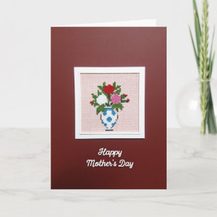 Tarjeta de punto de cruz del día de las madres flo