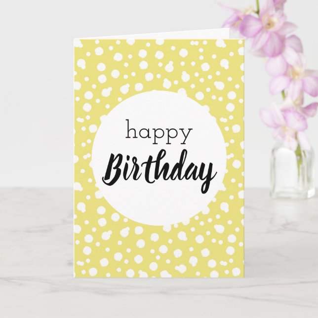 Tarjeta de puntos de polka amarilla en blanco feli (Orquídea)