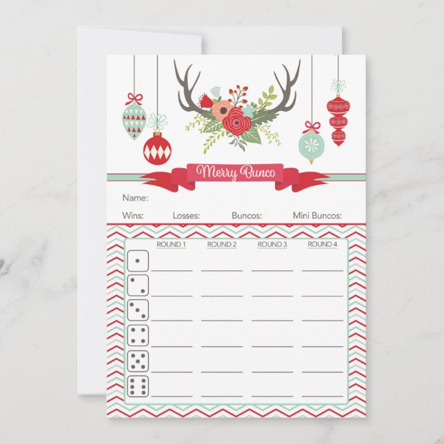 Tarjeta de puntuación Bunco para navidades - Antle (Anverso)