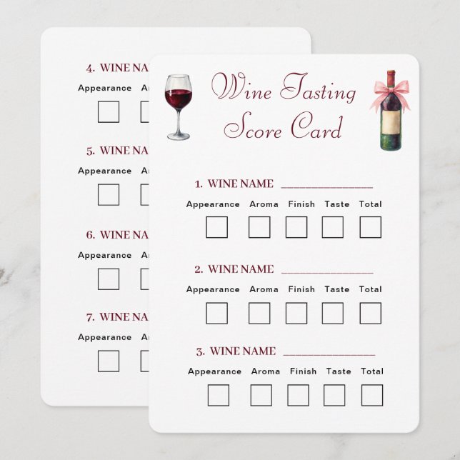 Tarjeta de Puntuación de Cata de Vino Elegante (Anverso / Reverso)