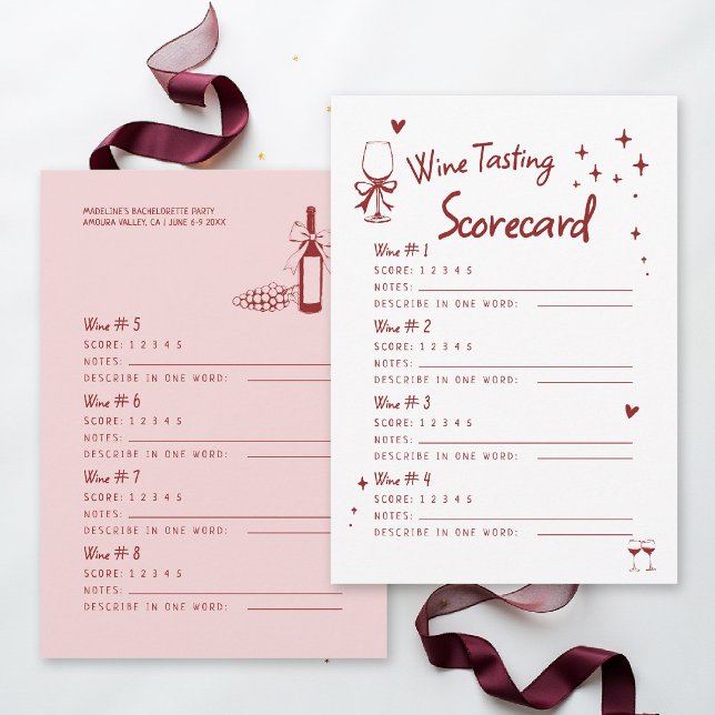 Tarjeta de puntuación de cata de vino para despedi (winery bachelorette party invitation 8 wine tasting scorecard girls trip weekend napa sonoma)