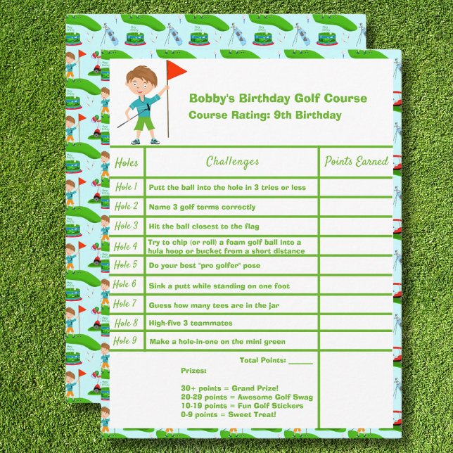 Tarjeta de puntuación de Guay Boy's Golfing Birthd (Subido por el creador)