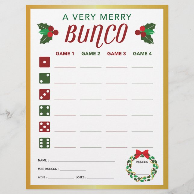 Tarjeta de puntuación de juego de Fiesta Bunco par (Anverso)