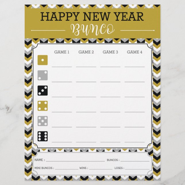 Tarjeta de puntuación de juego para Fiesta Bunco d (Anverso)