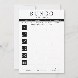 Tarjeta de puntuación simple de Bunco de cuatro ro
