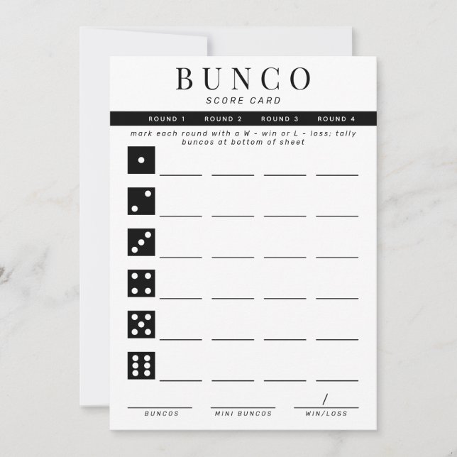 Tarjeta de puntuación simple de Bunco de cuatro ro (Anverso)
