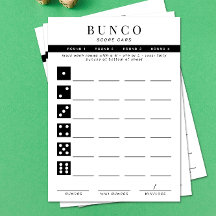 Tarjeta de puntuación simple de Bunco de cuatro ro