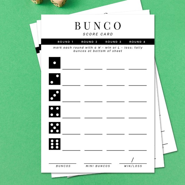 Tarjeta de puntuación simple de Bunco de cuatro ro (Subido por el creador)