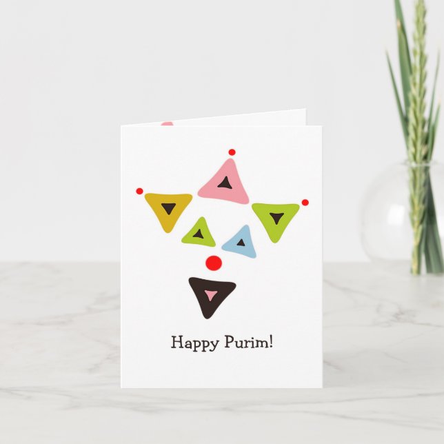 Tarjeta de Purim del payaso de Hamantaschen (Anverso)