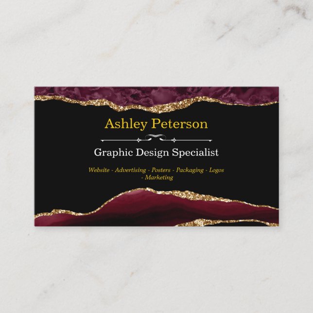 Tarjeta de Purpurina Agate Burgundy & Gold Faux (Anverso)