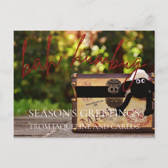 Tarjeta de Purpurina rojo Script Bah Humbug Navida (Anverso)