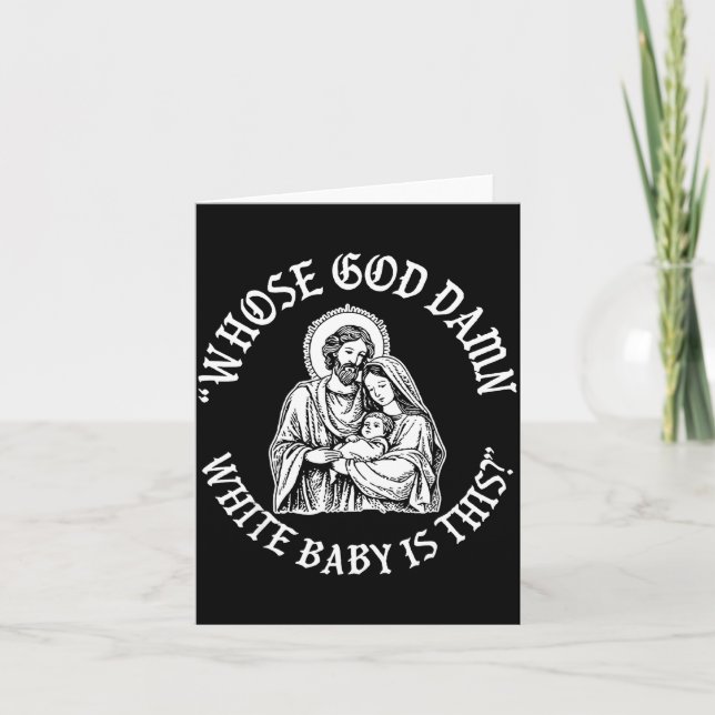 Tarjeta ¿De quién es este bebé blanco de Dios_ Humor para  (Anverso)