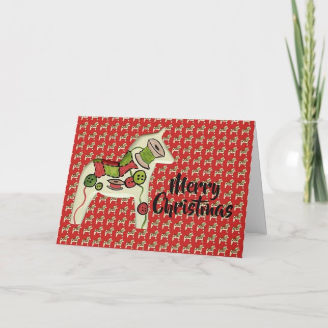 Tarjeta de Quilter's Dala Horse Navidades (Anverso)