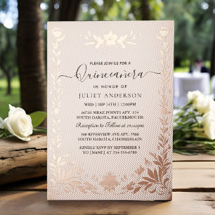 Tarjeta de Quinceañera en Rosa Dorado con Fuente P