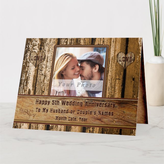 Tarjeta de quinto aniversario de madera para marid (Anverso)