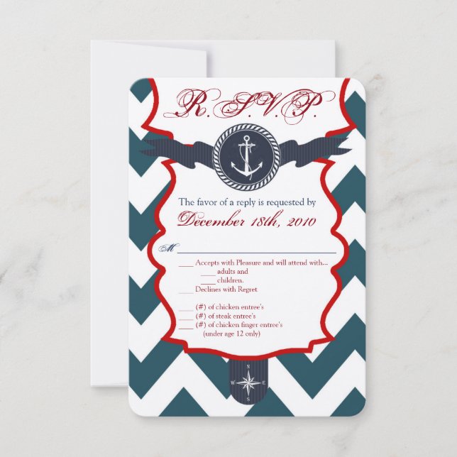 Tarjeta de R.S.V.P. 3.5x5 Ancla Náutica Brújula Oc (Anverso)