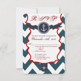 Tarjeta de R.S.V.P. de 3.5x5 Ancla Náutica Brújula