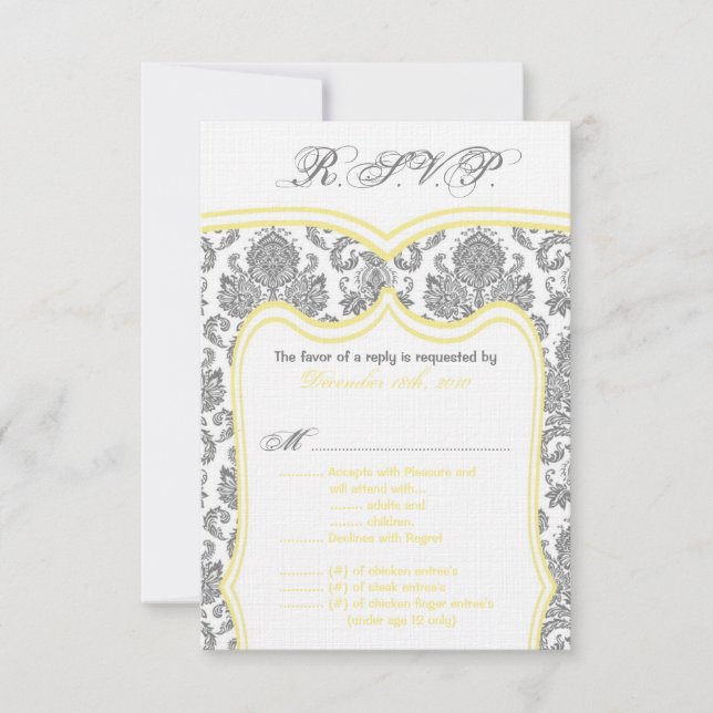 Tarjeta de R.S.V.P. de boda Damask 3.5x5 (Anverso)