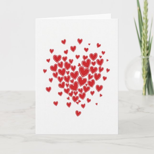 Tarjeta de racimo de corazones rojos simples (Anverso)