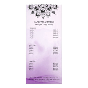 Tarjeta de rack de la lista de precios del yoga Ma