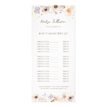 Tarjeta de rack de lista de precios de flores seca