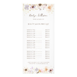 Tarjeta de rack de lista de precios de flores seca