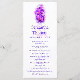 Tarjeta de rack de programa de boda púrpura Orquíd