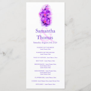 Tarjeta de rack de programa de boda púrpura Orquíd