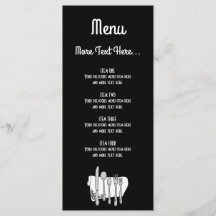 Tarjeta de rack del menú Diseño de Siverware en bl