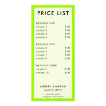 Tarjeta de rack Green Minimalista Price List