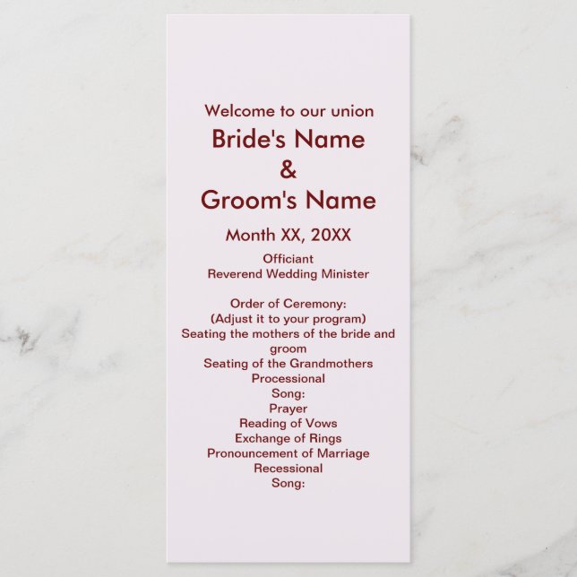 Tarjeta de rack para el programa de boda de novias (Anverso)