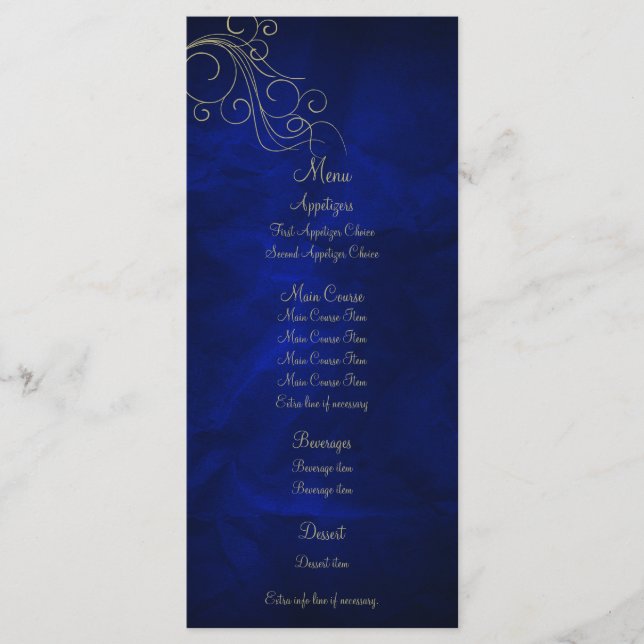 Tarjeta de rack Royal Blue Elegant Gold Boda (Anverso)