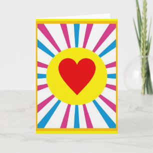 Tarjeta de ráfaga de sol con corazón vibrante