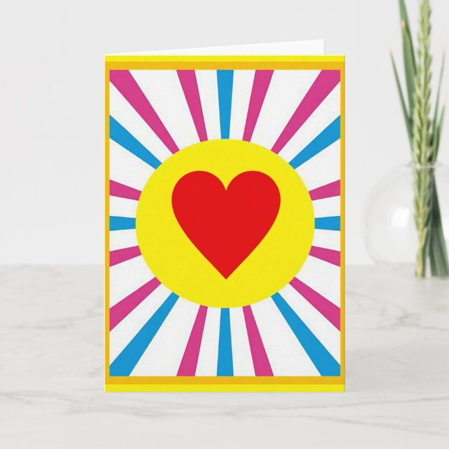 Tarjeta de ráfaga de sol con corazón vibrante (Anverso)
