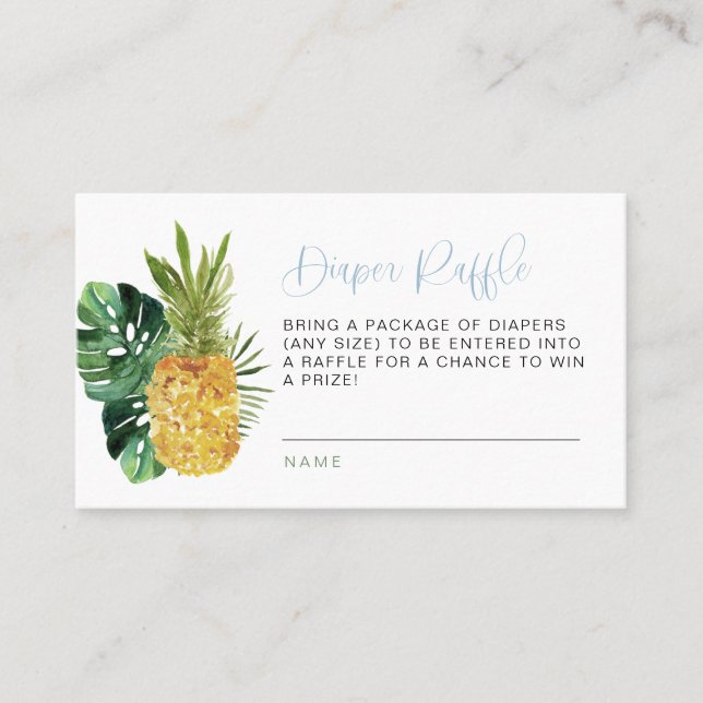 Tarjeta de Raffle del pañal tropical del Luau Azul (Anverso)