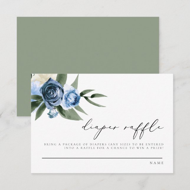 Tarjeta de Raffle Floral MILENA Dusty Blue Navy (Anverso / Reverso)