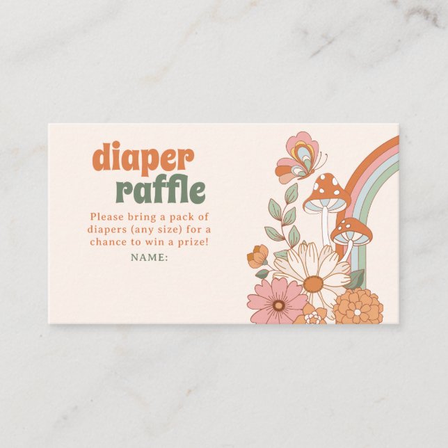 Tarjeta de Raffle Hippie Baby Shower Diaper Groovy (Anverso)