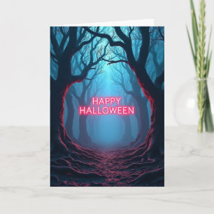 Tarjeta de raíces luminosas de Halloween feliz