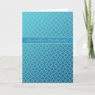 Tarjeta de Ramadán de efecto azul y oro, patrón is