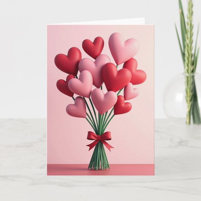 Tarjeta de ramo de corazones del día de San Valent (Anverso)