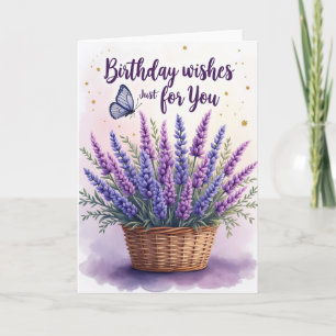 Tarjeta de ramo de cumpleaños de lavanda
