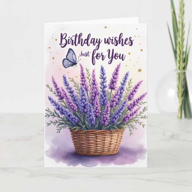 Tarjeta de ramo de cumpleaños de lavanda (Anverso)