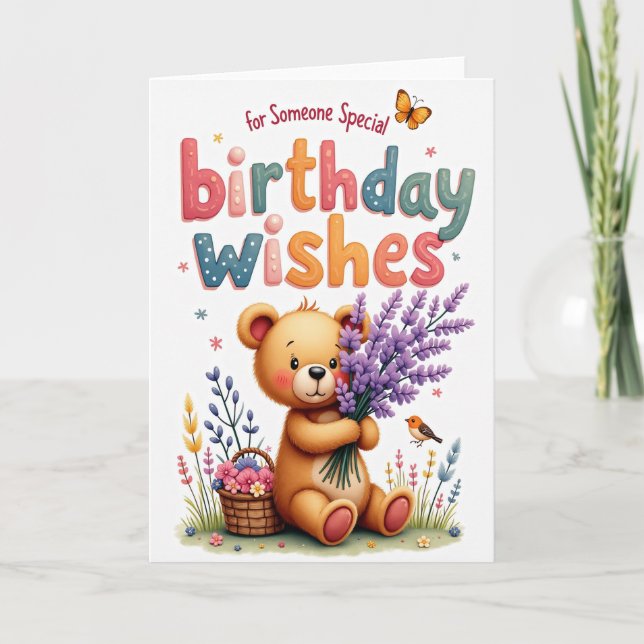 Tarjeta de ramo de cumpleaños de oso dulce (Anverso)