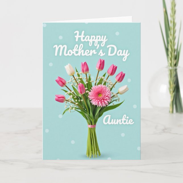 Tarjeta de ramo de flores aqua rayadas (Anverso)